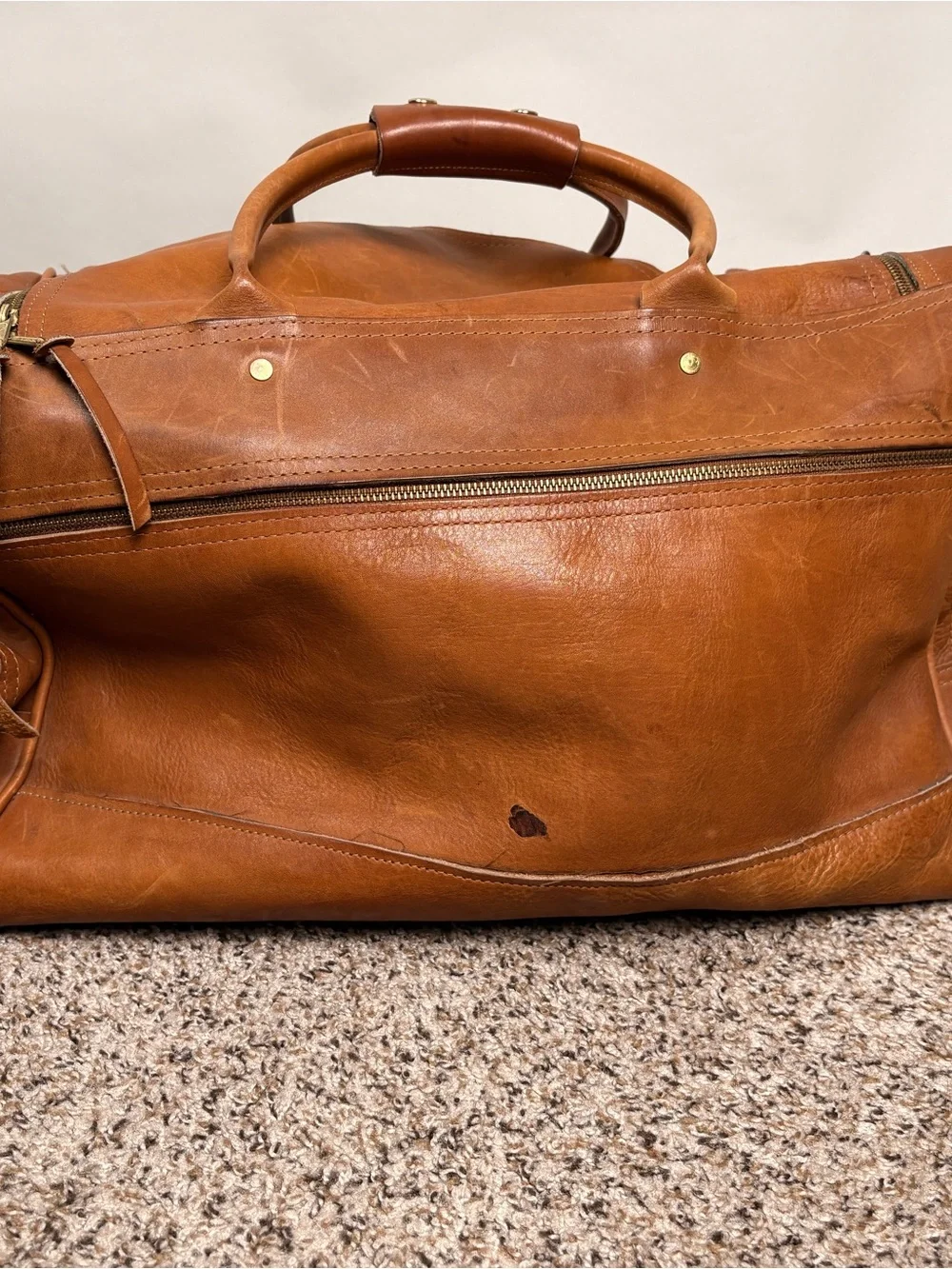 Orvis Leather Duffel Bag in Cognac Brown